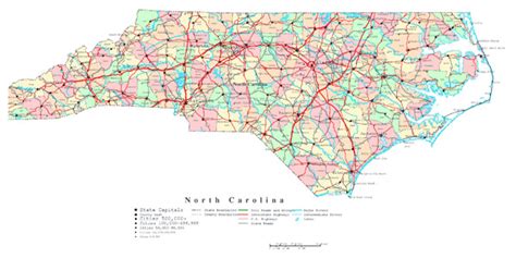 Large Detailed Administrative Map Of North Carolina State With Highways