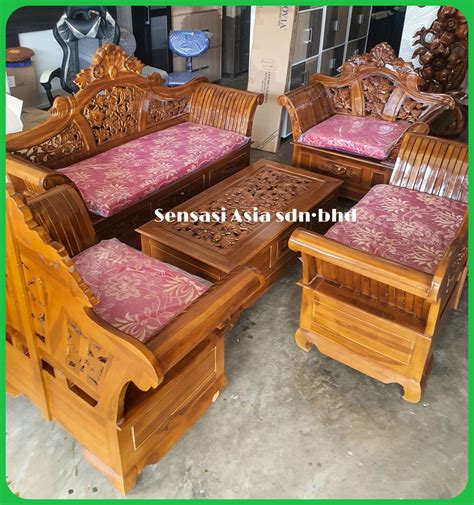 SoFa SET Jati Madura 3+2+1+Meja kaca /Kerusi Kayu jati | Lazada