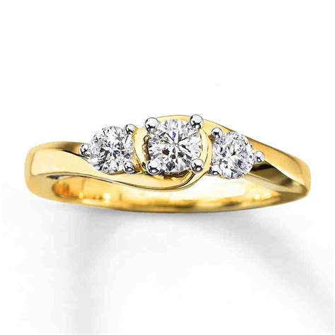 Yellow Gold Three Stone Engagement Rings Wedding And Bridal Inspiration