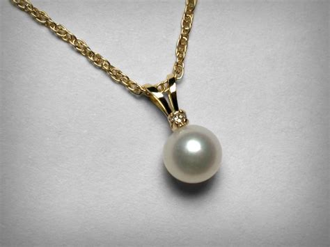 Diamond Pearl Necklace 14k Pearl Necklace Genuine Freshwater Etsy