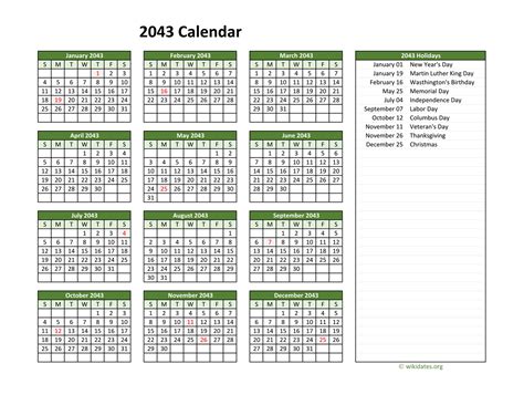 Printable 2043 Calendar With Federal Holidays