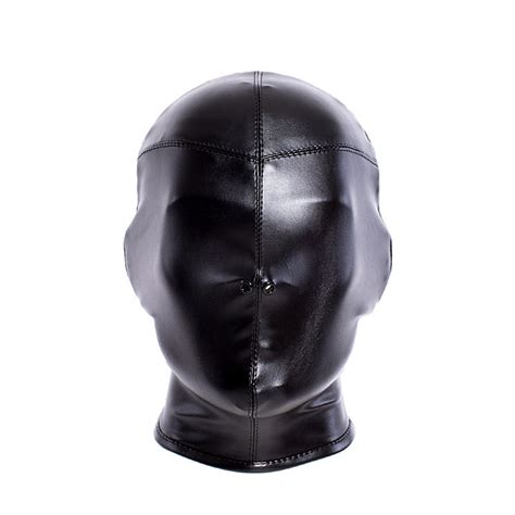 Soft Pu Leather Hood Mask Headgear Bondage Slave Restraints In Adult
