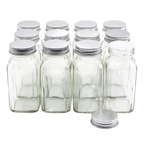 U Pack 12 Pieces Of French Square Glass Spice Bottles 6 Oz Spice Jars