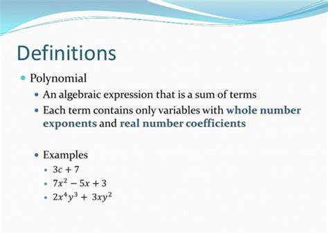 Polynomials Algebraic Expressions Polynomials Real Numbers