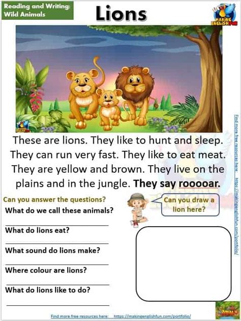 Wild Animals Animals Reading Comprehension Worksheets Kindergarten And