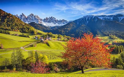 Italian Autumn Colorful Alps Slope Fall Landscape Beautiful