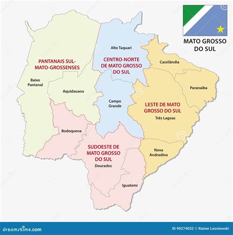 Mato Grosso Do Sul Administrative and Political Map with Flag Stock