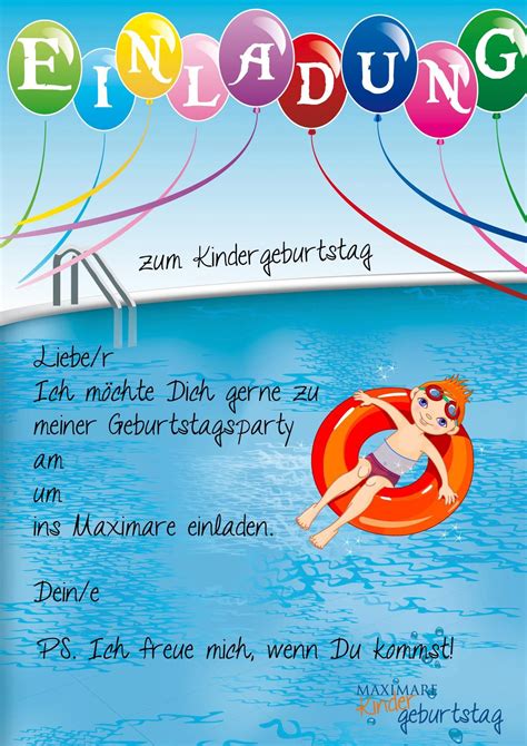 Warum ist der geburtstag im sommer festlicher? Einladung Kindergeburtstag Schwimmen Basteln | Einladung ...