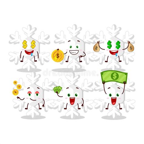 Snowflakes Cartoon Character With Cute Emoticon Bring Money Stock