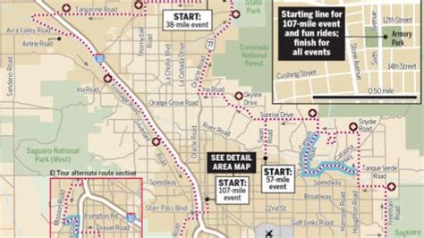 2013 El Tour De Tucson Map With Alternate Route Biking