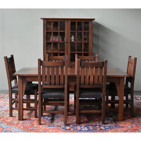 Mission Craftsman Style 70 Solid Oak Dining Table Set With 6 Chairs