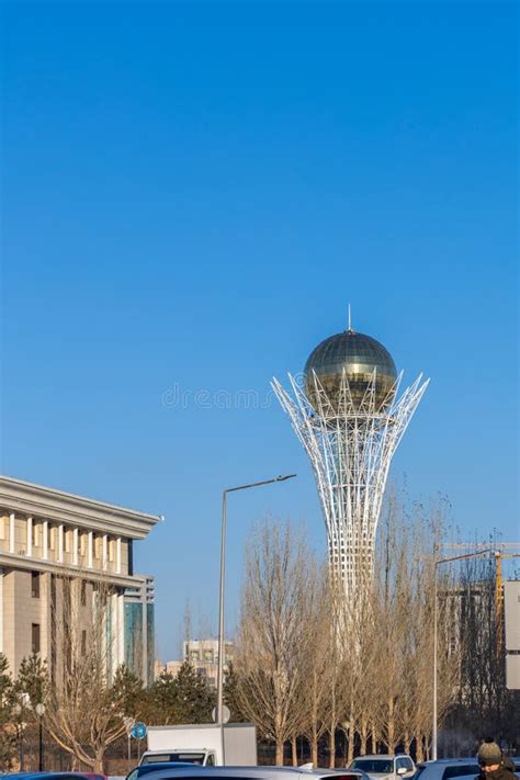 Panoramic View Of Baiterek Tower On Nurjol Boulevard Urban Landscape