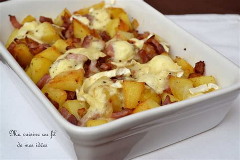 Gratin De Pommes De Terre Aux Oignons Lardons Fumés Et Camembert