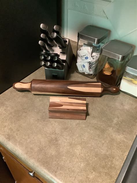Solid Wood Rolling Pin With Stand Etsy