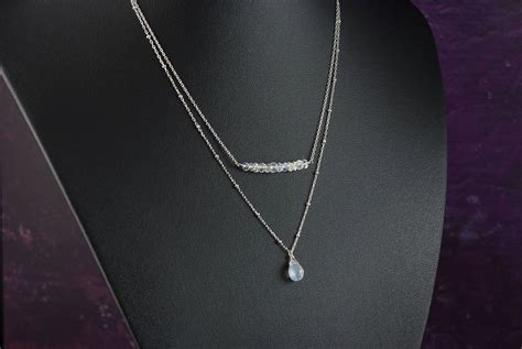 Moonstone Layered Necklace Sterling Silver Two Layer Gemstone Etsy