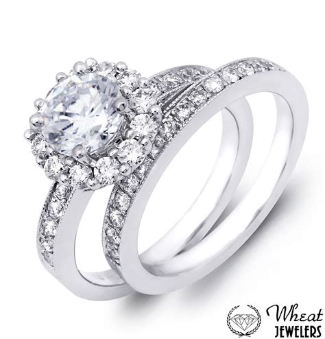 Round Halo Engagement Ring With Matching Wedding Band Available At