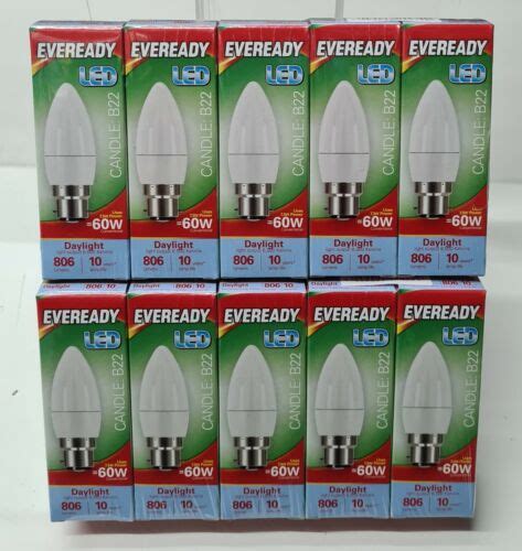 10 X Eveready 73w 60w Led Candle Bulbs Bcb22 Daylight White 806