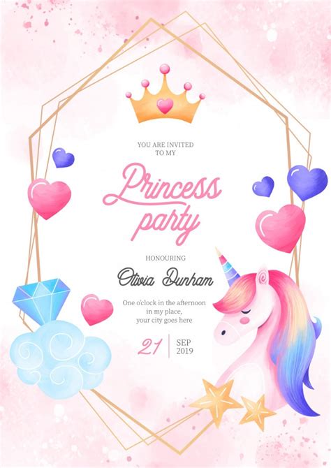 Free Vector Lovely Princess Party Invitation Template With Fantasy