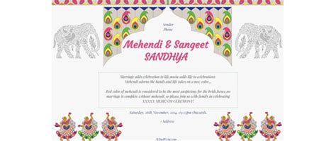 Desievite card maker has a wide selection of traditional templates choose your ladies sangeet/mehndi ceremony card template and make payment, after payment you will redirect to page where you can customise. Free Ladies Sangeet/Mehndi ceremony Invitation Card ...