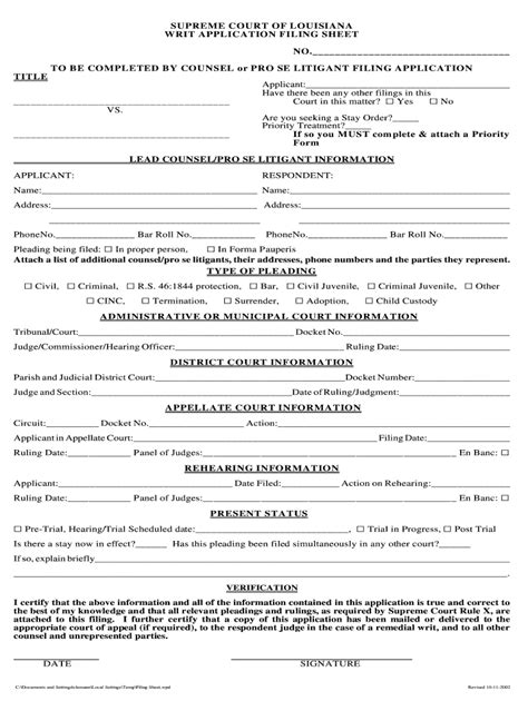Louisiana Writ Application Fill Online Printable Fillable Blank