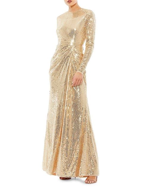 Mac Duggal Sequin Draped Gown In Natural Lyst