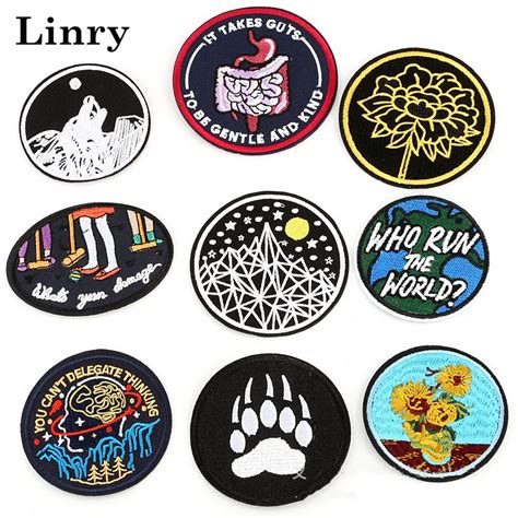 9 styles strange cool embroidered badge iron on patches for clothing sew applique cute patch for