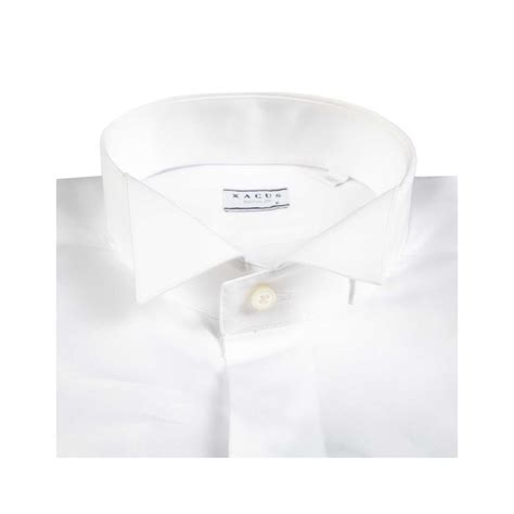 Abiti da cerimonia in pronta consegna. XACUS - Camicia in raso di cotone con collo diplomatico 001 BIANCO ... | Bowdoo.com