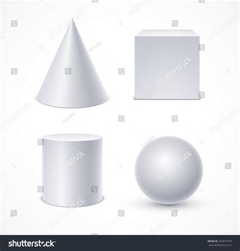 White Geometric Shapes Cone Cube Cylinder Sphere Realistic Vector
