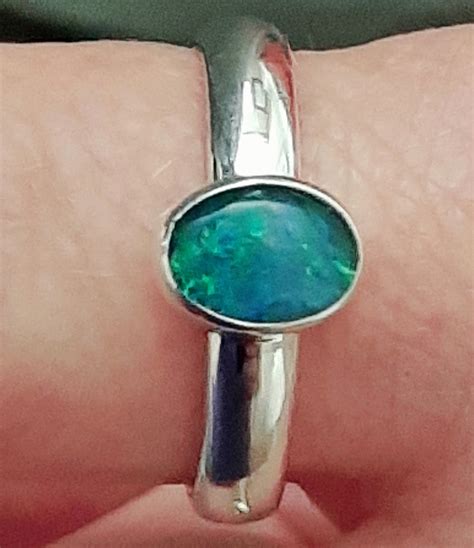 Blue Green Opal Ring Opal Doublet Ring Fire Opal Ring 15 Etsyde