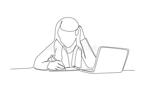 Continuous Line Drawing Of A Young Girl Studying Stock Vector