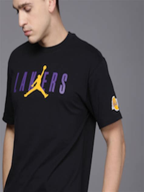 Buy Nike Men Black Typography Los Angeles Lakers Printed Loose Fit Basketball Pure Cotton T