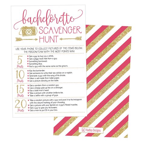 buy 25 bachelorette scavenger hunt party games girls night out weekend funny naughty cards for