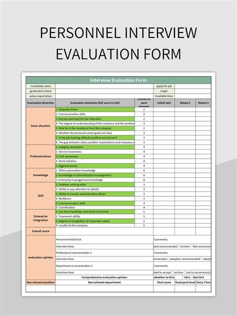 Personnel Interview Evaluation Form Excel Template And Google Sheets File For Free Download