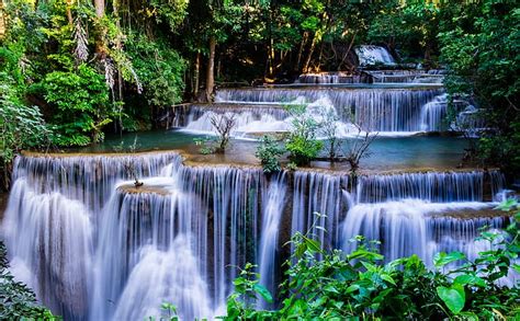 Forest Landscape River Rocks Waterfall Summer Thailand Tropical