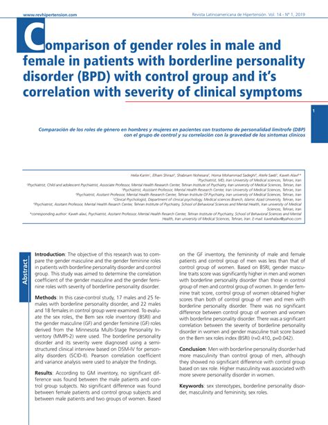 Pdf Comparison Of Gender Roles In Male And Female In Patients With Borderline Personality