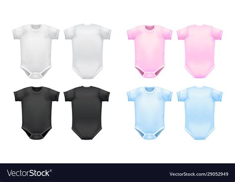 Baby Bodysuit Mockup Set In Realistic Style Vector Image