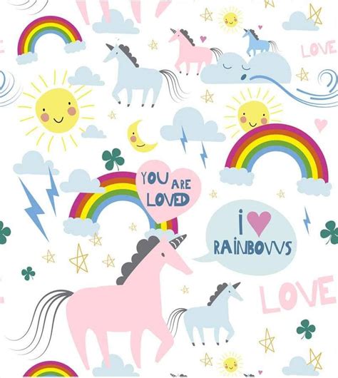 Papel De Parede Unicórnios E Arco Iris