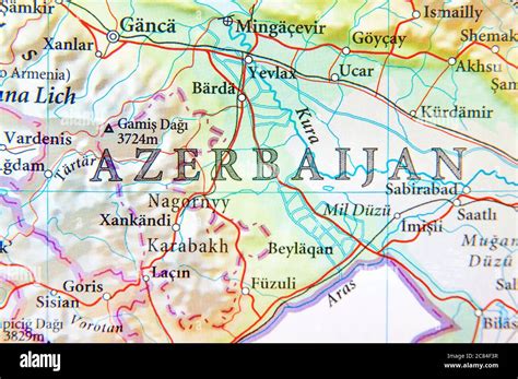 Geographic Map Of Azerbaijan With Important Cities Stock Photo Alamy