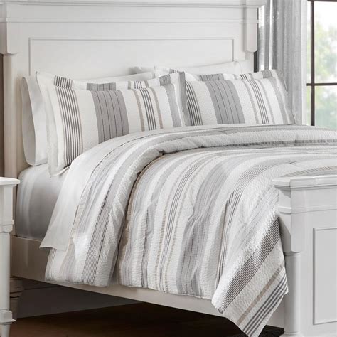 Home Decorators Collection Arden 3 Piece White And Gray Textured Stripe