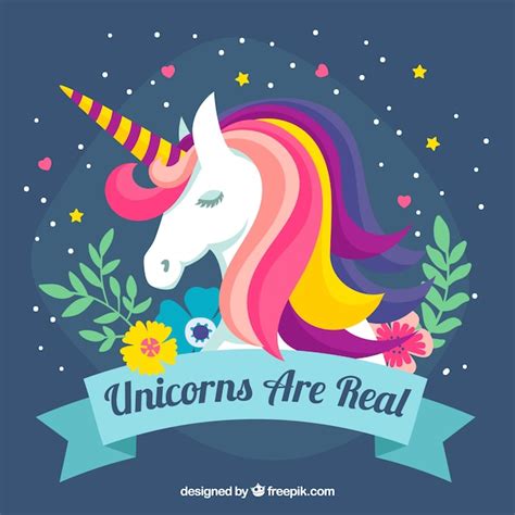 Colorful Unicorn Background And Floral Elements Vector Free Download