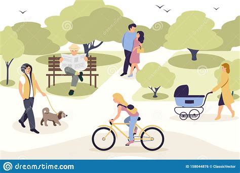 People Relaxing In Park Flat Vector Illustration Stock Vector - Illustration of clean, activity ...