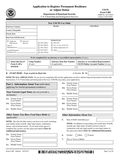 Uscis Form I 485 Download Fillable Pdf Or Fill Online Application To