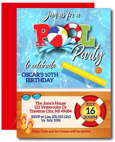 pool birthday party invites lovely flat invitation 4 50 x 6 25 1 75 each pool birthday