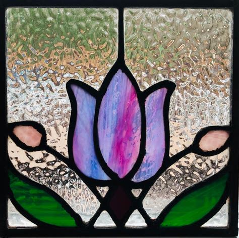 Beautiful Stained Glass Art Deco Purple Tulip Etsy