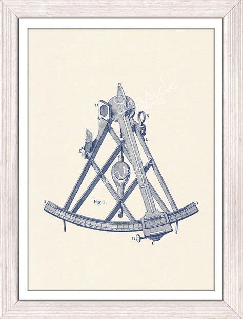 nautical tools poster vintage sextant in blue by seasideprints