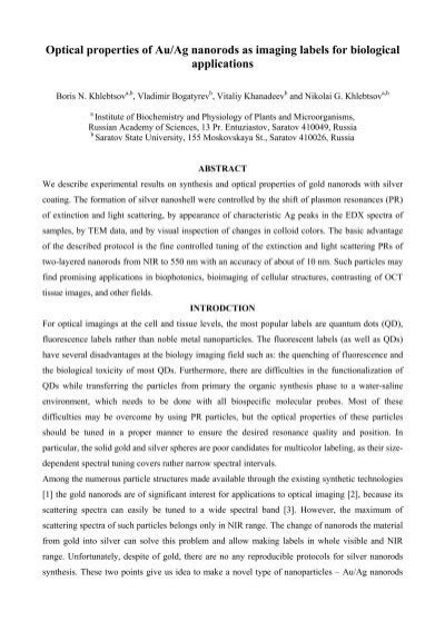 Optical Properties Of Au Ag Nanorods As Imaging Labels For