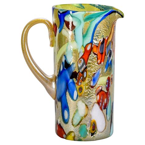 New Murano Glass Pitcher In Gold Green And Multi Colors For Sale At 1stdibs