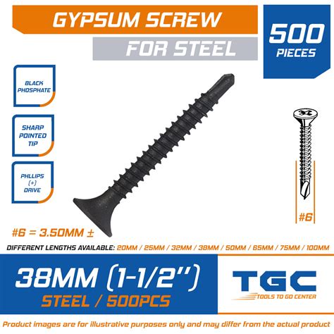 500 Pcs Black Screw 1 12 Inches 38 Mm For Metal Steel Gypsum Screw