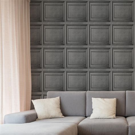 Fresco Wood Panelling Effect Wallpaper Neutral Grey Modern Contemporary