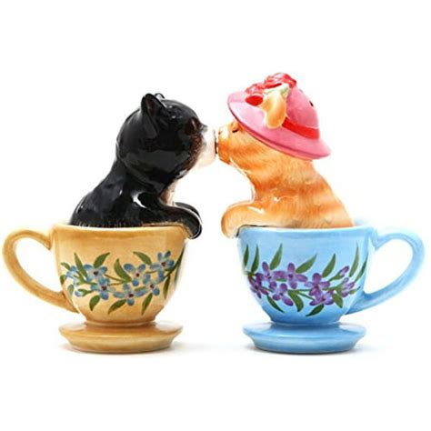 Pacific Tware Kissing Kittens Cats In Tea Cup Magnetic Salt And Pepper Shaker Set Walmart